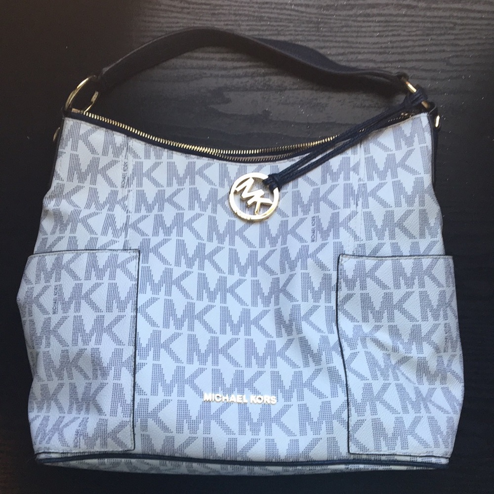 Michael Kors blue, white and gold handbag